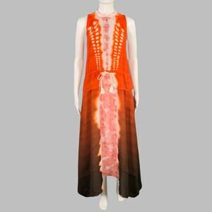 ALTUZARRA Size 2 Penelope Orange Brown Tie Dye Sleeveless Asymmetrical Hem Dress